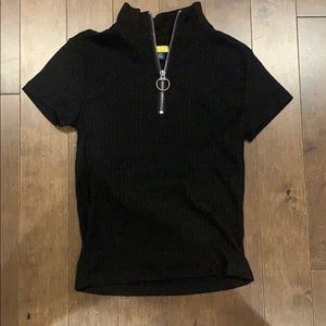 ribbed trendy zip up tee with collar